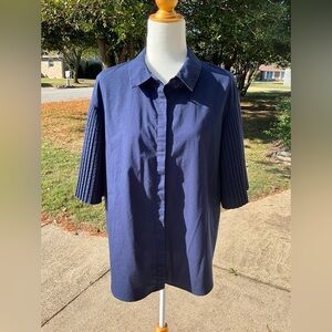 SimplyVera Wang Navy Blouse. Flutter Pleated Full Sleeve. Women’s large.